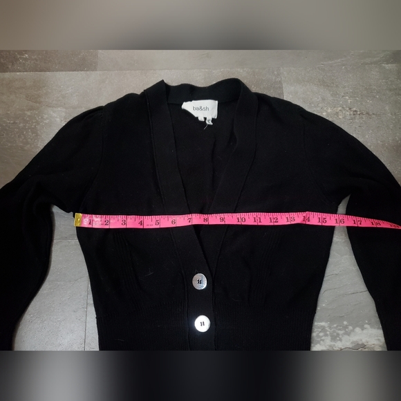 ba&sh "Ameo" Black V-Neck Knit Crop Cardigan. Silver Buttons. 3/4 Sleeves. XS. - Picture 12 of 14